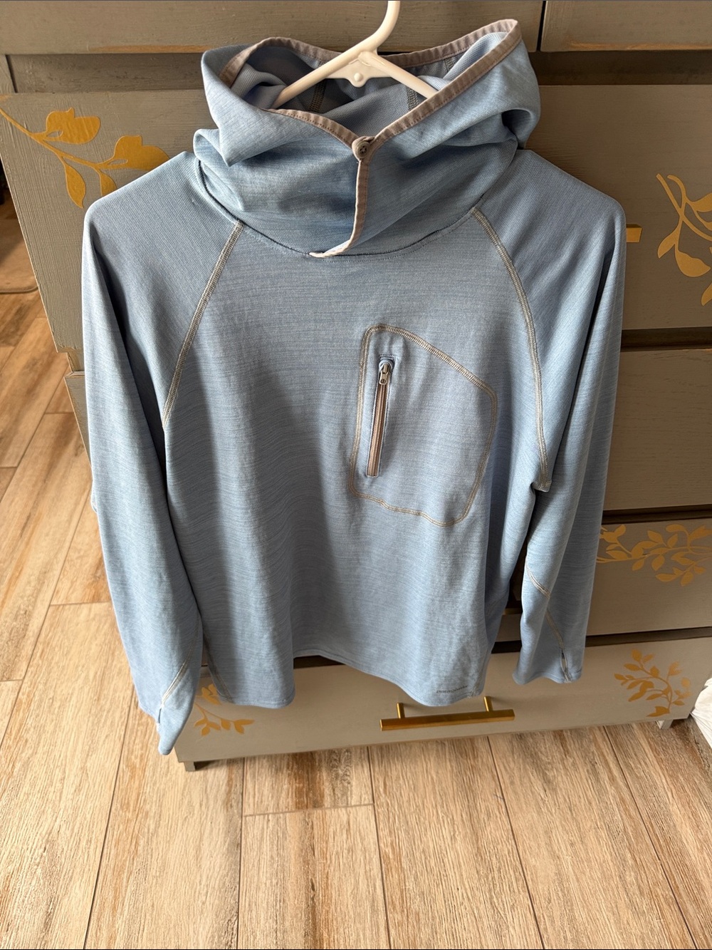Patagonia Light Blue Hooded Pullover with Chest Zip Pocket